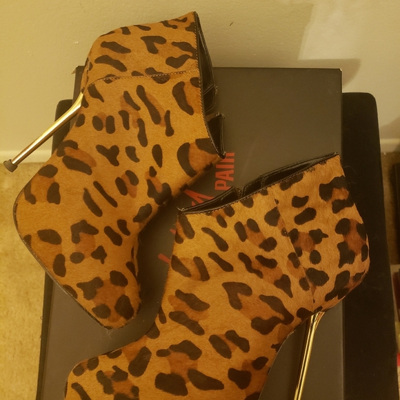 Leopard Pony Fur Stiletto Ankle Boots - Picture 5 of 8